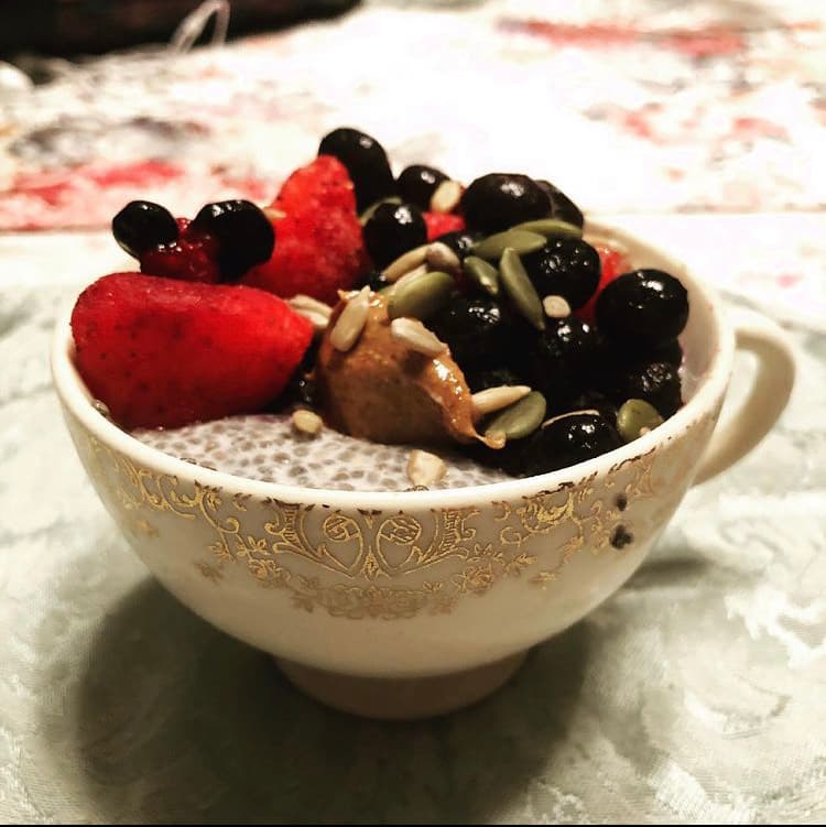 Chia seed pudding served in a small tea cup